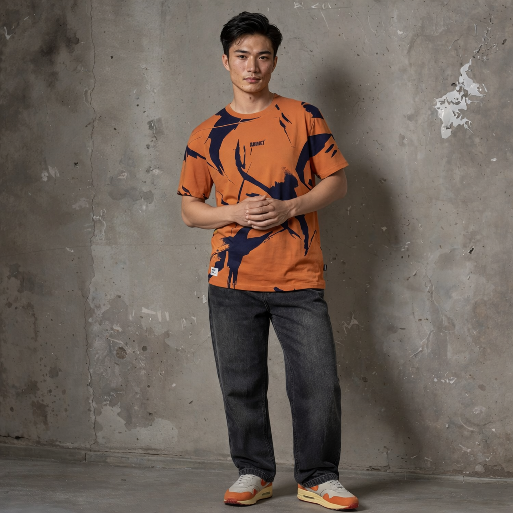 SHE Camo AOP T Shirt - Orange/Blue