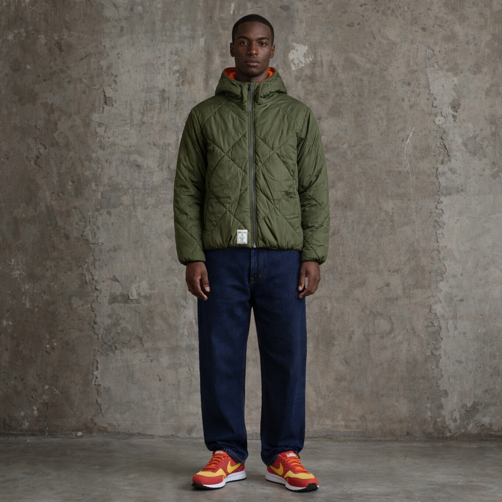 Down State Reversible Quilted Jacket - Olive/Orange