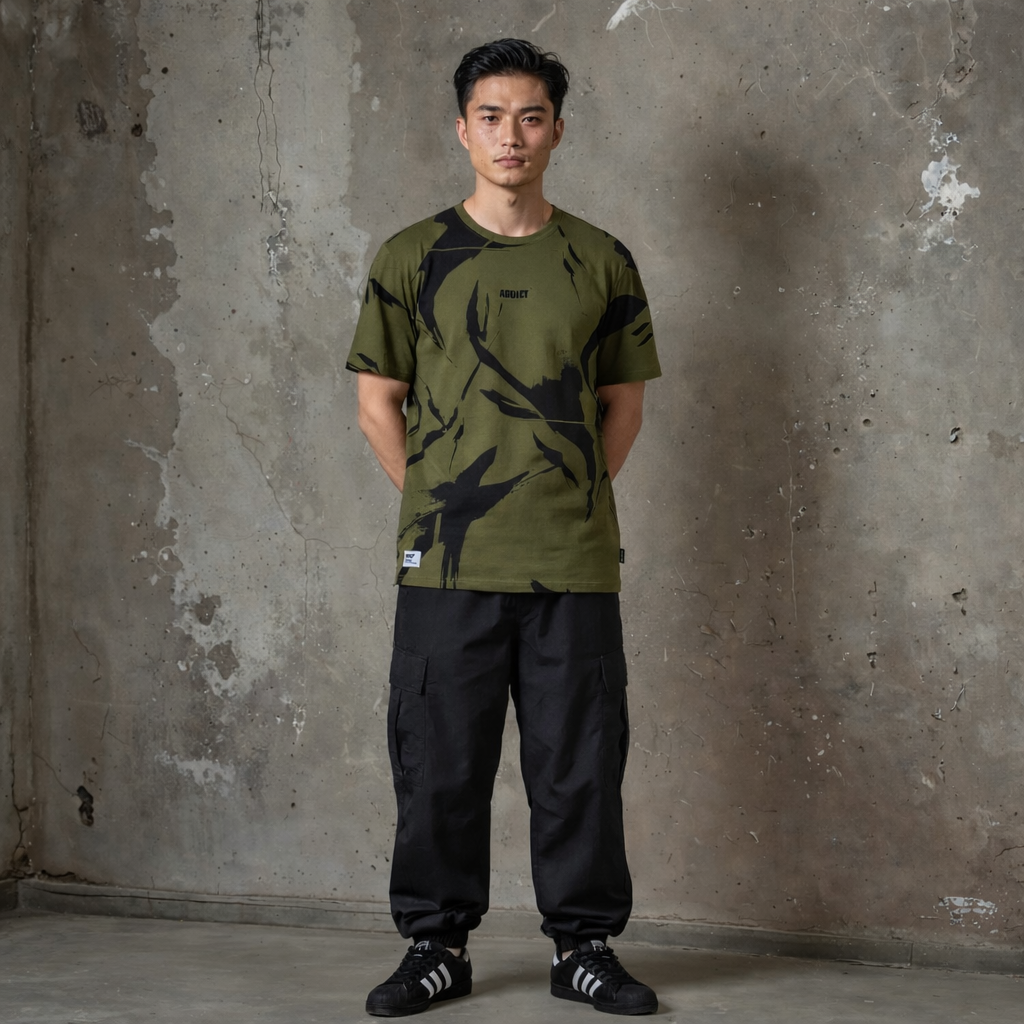 Camo AOP T Shirt - Olive/Black